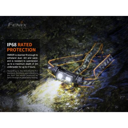 Fenix HM60R - Dimmbare, aufladbare LED-Stirnlampe 4xLED/2xCR123A IP68 1300 lm 300 h