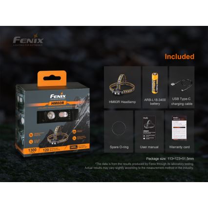 Fenix HM60R - Dimmbare, aufladbare LED-Stirnlampe 4xLED/2xCR123A IP68 1300 lm 300 h