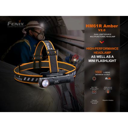 Fenix HM61RV20 - Aufladbare LED-Stirnlampe LED/USB/2xCR123A IP68 1600 lm 300 h 3400 mAh