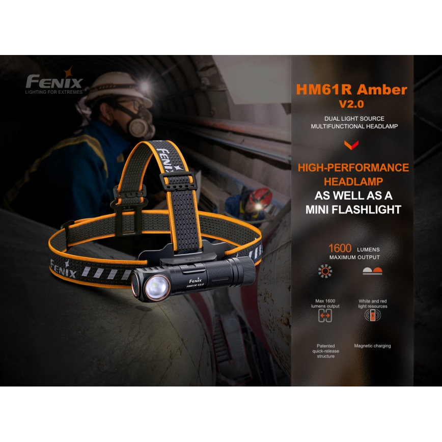 Fenix HM61RV20 - Aufladbare LED-Stirnlampe LED/USB/2xCR123A IP68 1600 lm 300 h 3400 mAh