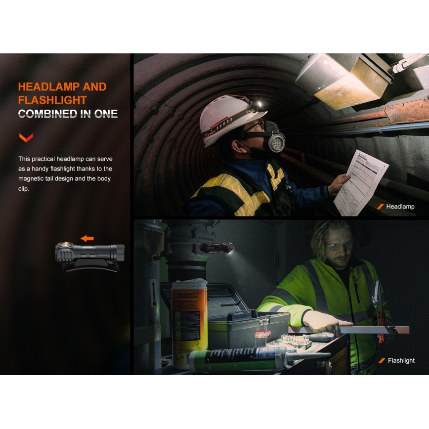 Fenix HM61RV20 - Aufladbare LED-Stirnlampe LED/USB/2xCR123A IP68 1600 lm 300 h 3400 mAh