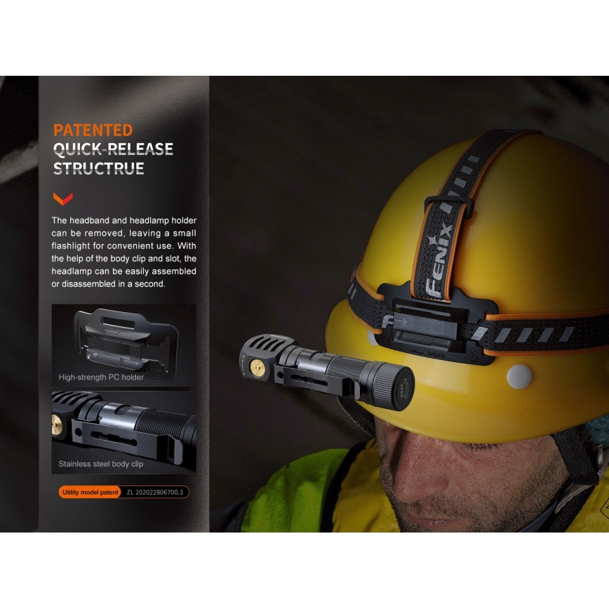 Fenix HM61RV20 - Aufladbare LED-Stirnlampe LED/USB/2xCR123A IP68 1600 lm 300 h 3400 mAh