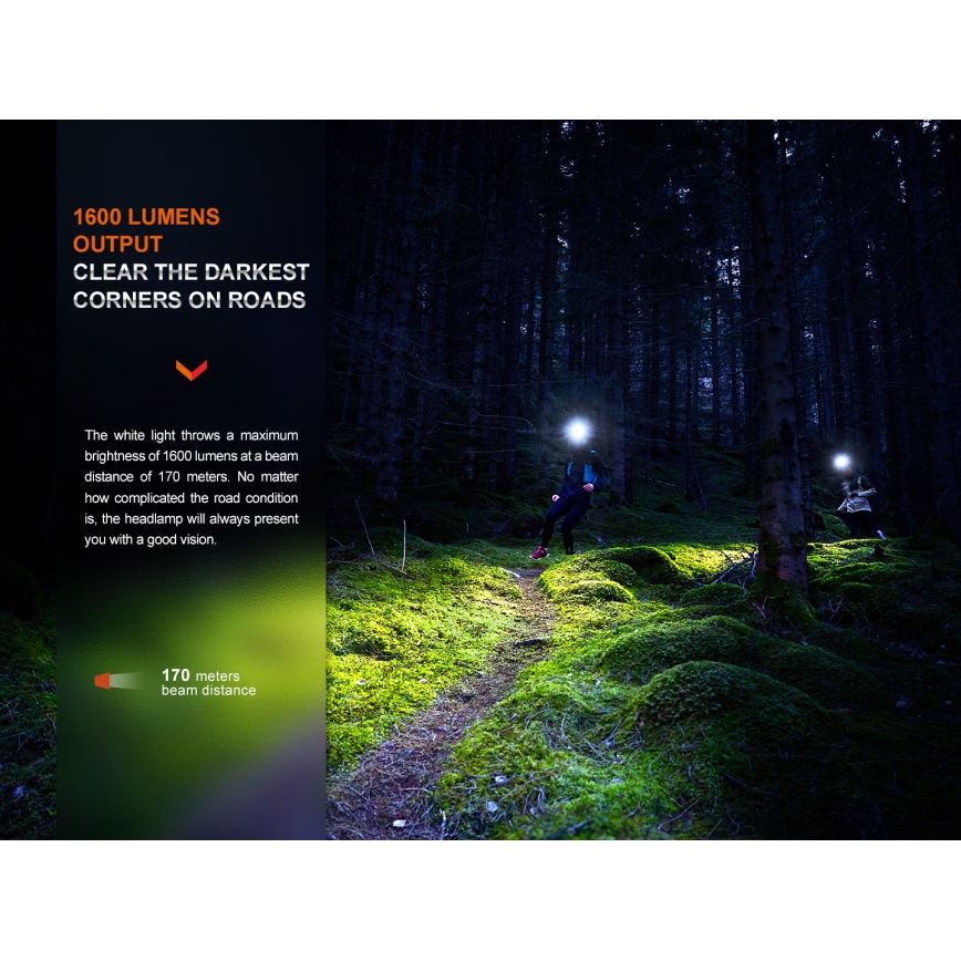 Fenix HM65RTV20BLC - Dimmbare, aufladbare LED-Stirnlampe LED/USB IP68 3400 mAh schwarz/orange