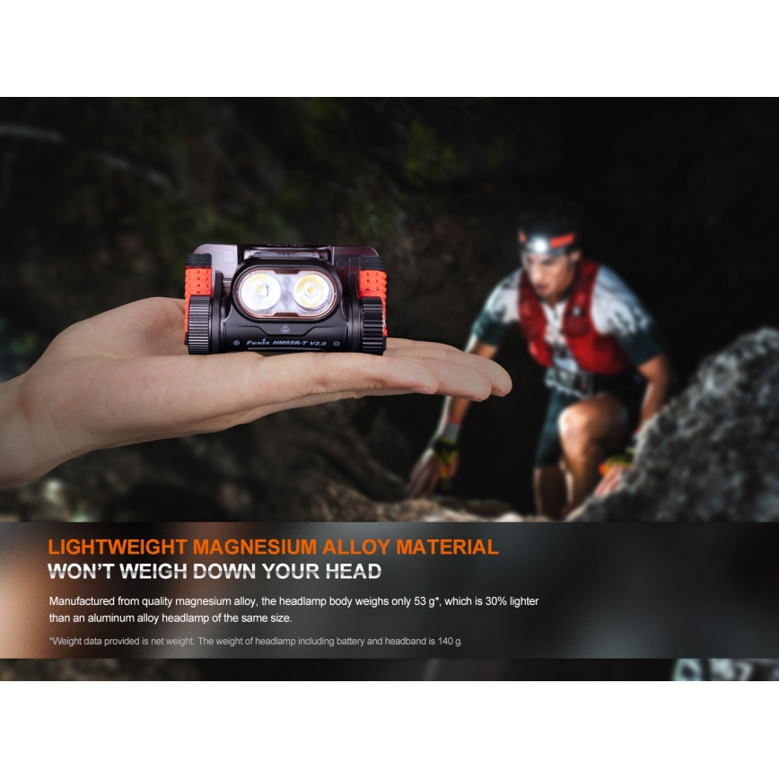 Fenix HM65RTV20BLC - Dimmbare, aufladbare LED-Stirnlampe LED/USB IP68 3400 mAh schwarz/orange