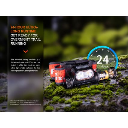 Fenix HM65RTV20BLC - Dimmbare, aufladbare LED-Stirnlampe LED/USB IP68 3400 mAh schwarz/orange