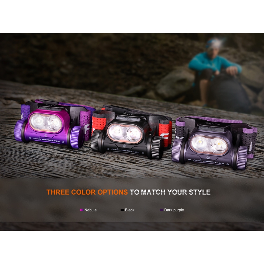 Fenix HM65RTV20BLC - Dimmbare, aufladbare LED-Stirnlampe LED/USB IP68 3400 mAh schwarz/orange