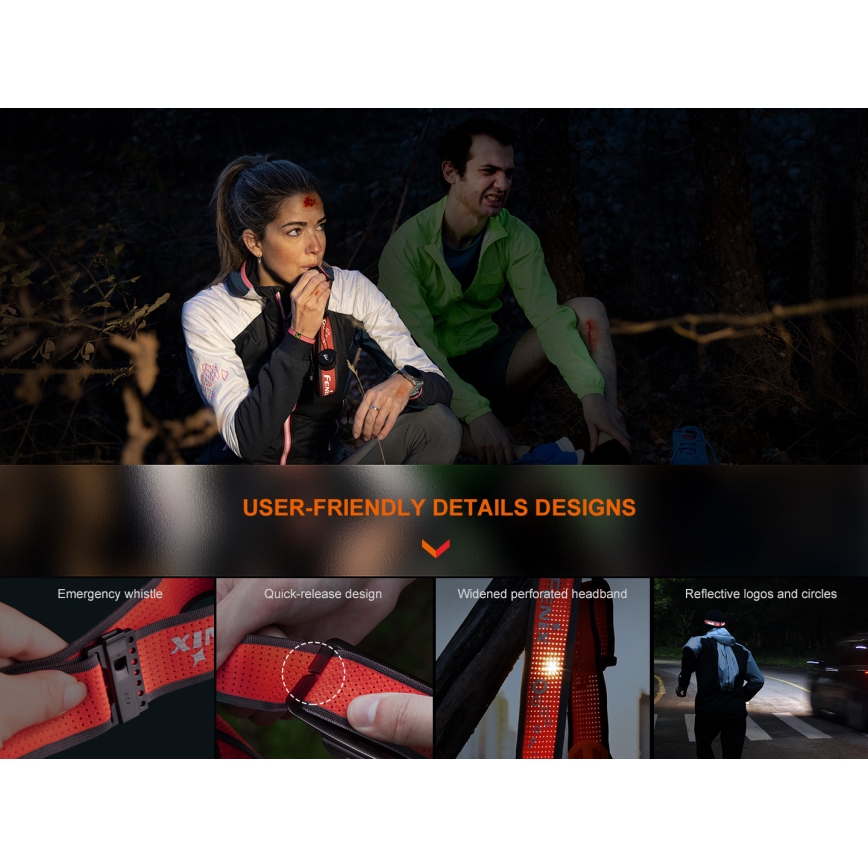 Fenix HM65RTV20BLC - Dimmbare, aufladbare LED-Stirnlampe LED/USB IP68 3400 mAh schwarz/orange