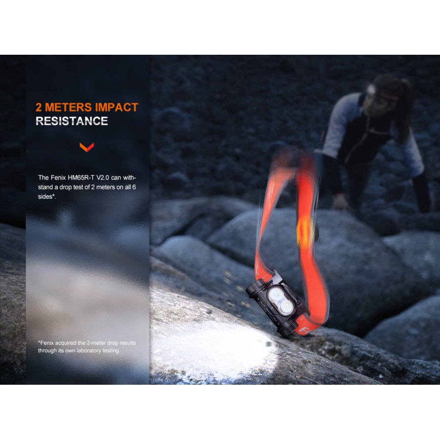 Fenix HM65RTV20BLC - Dimmbare, aufladbare LED-Stirnlampe LED/USB IP68 3400 mAh schwarz/orange