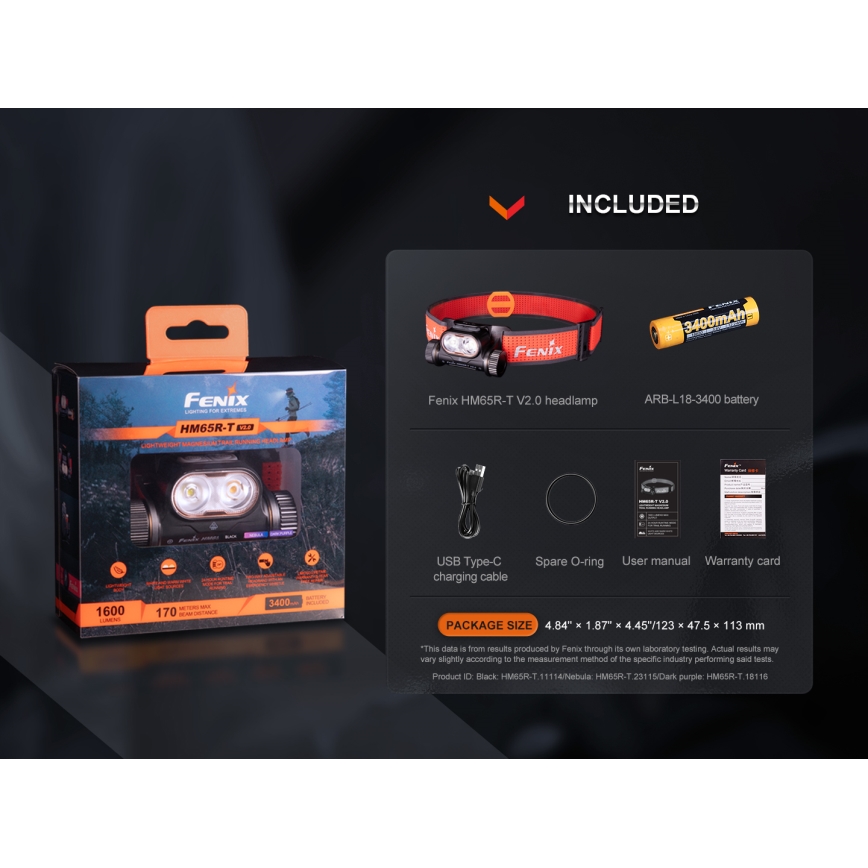 Fenix HM65RTV20BLC - Dimmbare, aufladbare LED-Stirnlampe LED/USB IP68 3400 mAh schwarz/orange