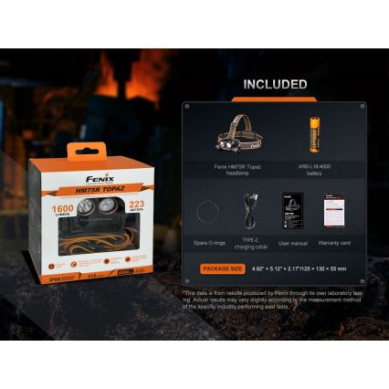 Fenix HM75RTOPAZ - Dimmbare, aufladbare LED-Stirnlampe LED/USB IP68 1600 glänzend 210 h 4000 mAh