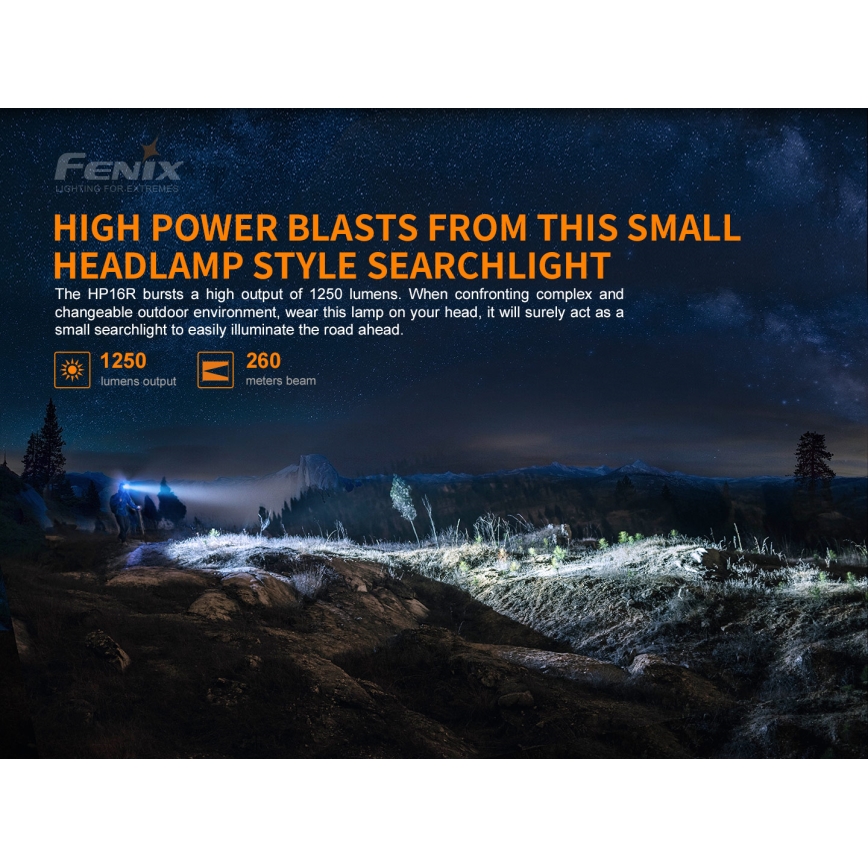 Fenix HP16R1250 - Aufladbare LED-Stirnlampe 3xLED/USB 4xAA IP66 1250 lm 600 h 3000 mAh