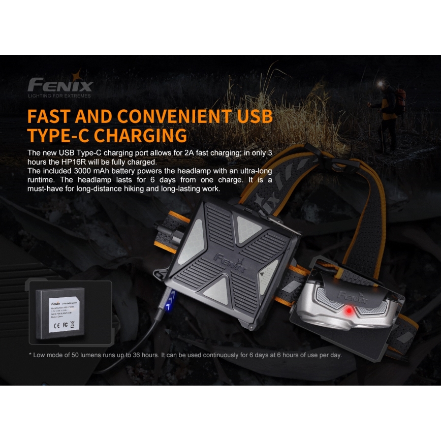Fenix HP16R1250 - Aufladbare LED-Stirnlampe 3xLED/USB 4xAA IP66 1250 lm 600 h 3000 mAh