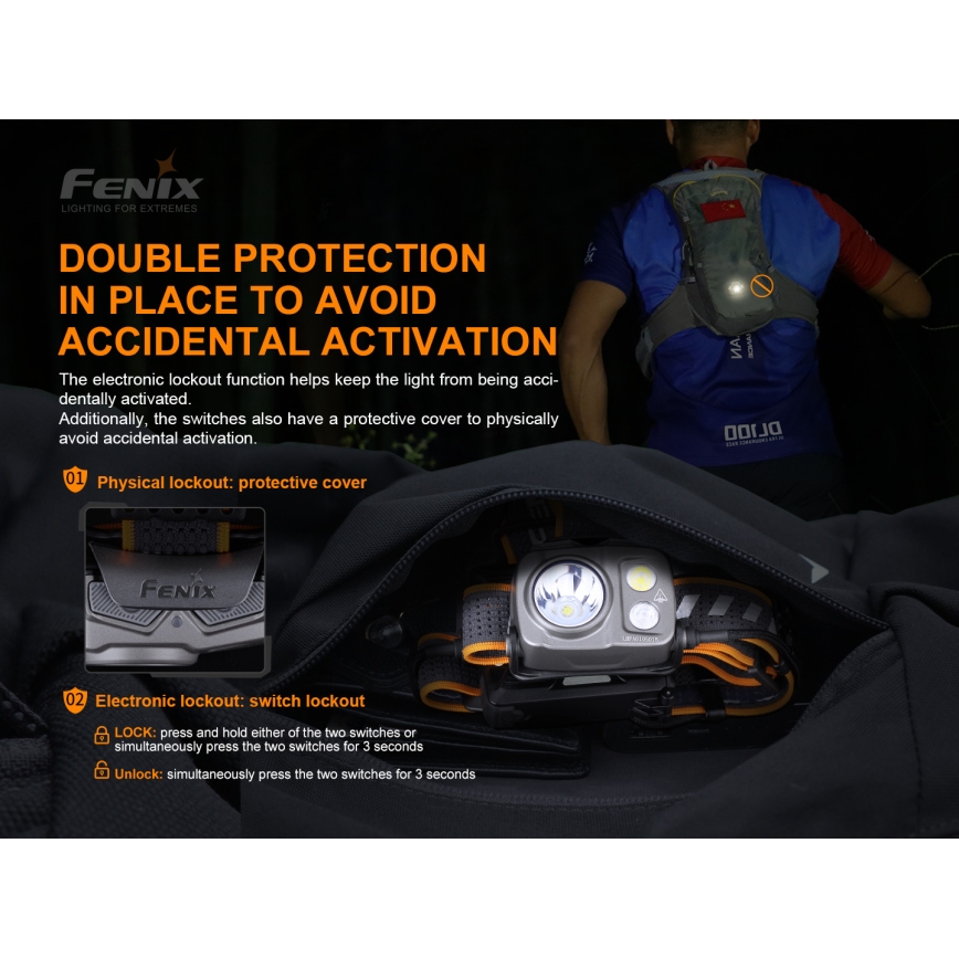 Fenix HP16R1250 - Aufladbare LED-Stirnlampe 3xLED/USB 4xAA IP66 1250 lm 600 h 3000 mAh
