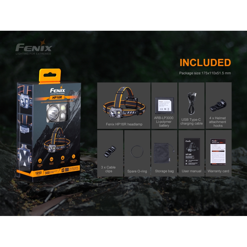 Fenix HP16R1250 - Aufladbare LED-Stirnlampe 3xLED/USB 4xAA IP66 1250 lm 600 h 3000 mAh