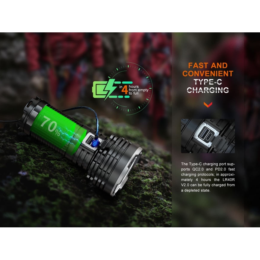 Fenix LR40RV20 - Aufladbare LED-Taschenlampe LED/USB IP68 15000 glänzend 177 h 5000 mAh