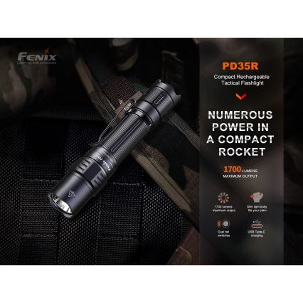 Fenix PD35R - Aufladbare LED-Taschenlampe LED/USB/2xCR123A IP68 1700 lm 100 h 3400 mAh