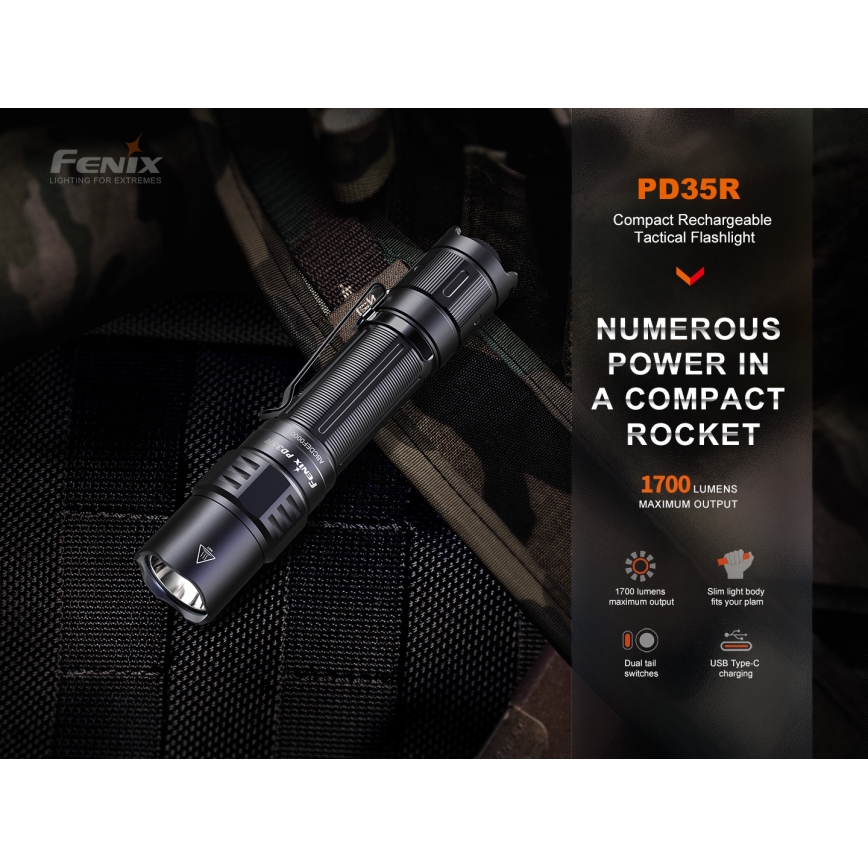 Fenix PD35R - Aufladbare LED-Taschenlampe LED/USB/2xCR123A IP68 1700 lm 100 h 3400 mAh