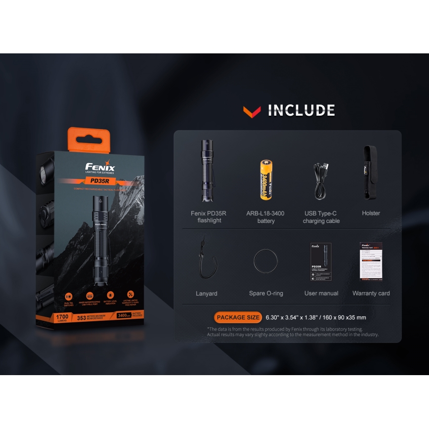 Fenix PD35R - Aufladbare LED-Taschenlampe LED/USB/2xCR123A IP68 1700 lm 100 h 3400 mAh