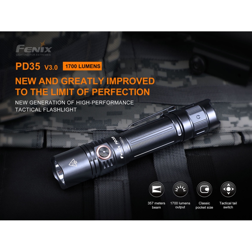 Fenix PD35V30 - Aufladbare LED-Taschenlampe LED/USB/2xCR123A IP68 1700 glänzend 230 h 2600 mAh