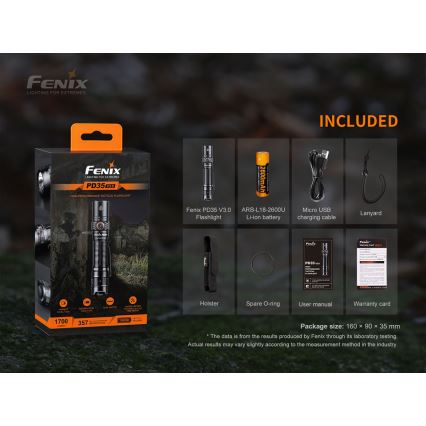 Fenix PD35V30 - LED Wiederaufladbare Taschenlampe LED/USB/2xCR123A IP68 1700 lm 230 h 2600 mAh