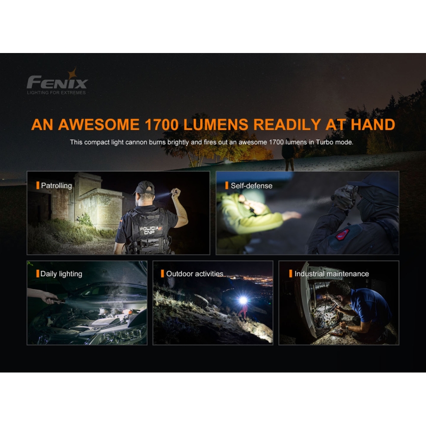 Fenix PD35V30 - LED Wiederaufladbare Taschenlampe LED/USB/2xCR123A IP68 1700 lm 230 h 2600 mAh