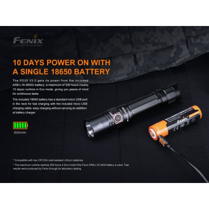 Fenix PD35V30 - LED Wiederaufladbare Taschenlampe LED/USB/2xCR123A IP68 1700 lm 230 h 2600 mAh