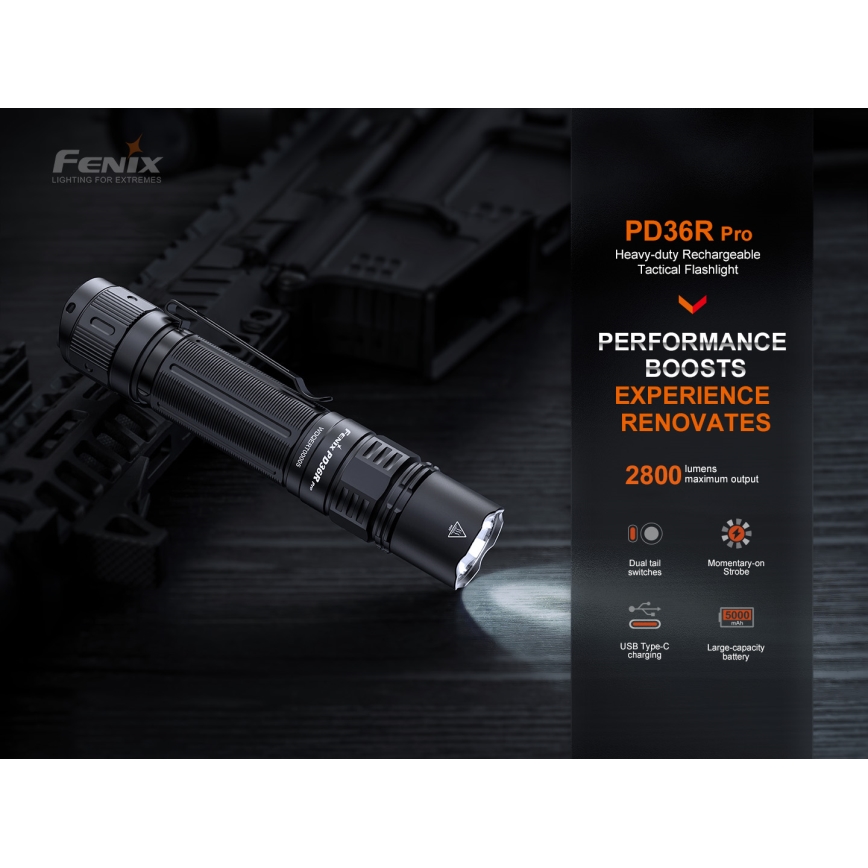 Fenix PD36RPRO - LED Aufladbare taktische Taschenlampe LED/USB IP68 2800 lm 42 h 5000 mAh