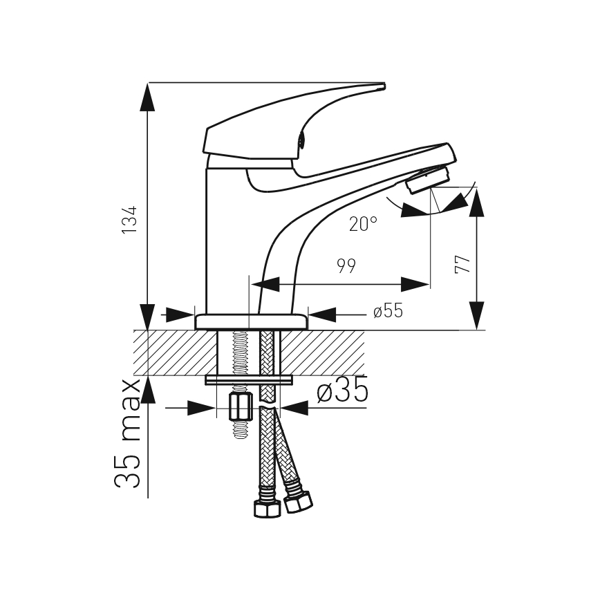 FERRO - Waschtischarmatur + Ablaufgarnitur ONE, glänzender Chrom