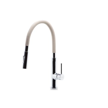 FERRO - Wasserhahn (Armatur) mit flexiblem Arm glänzendes Chrom/beige