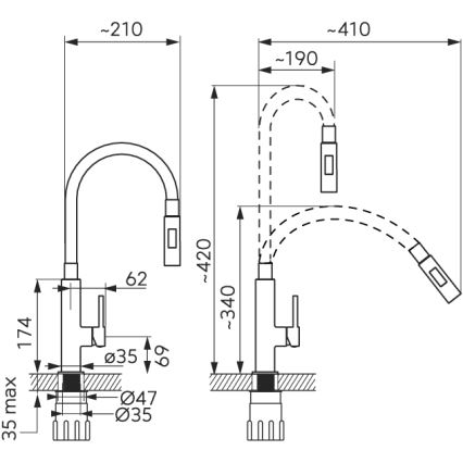 FERRO - Wasserhahn (Armatur) mit flexiblem Arm glänzendes Chrom/grau