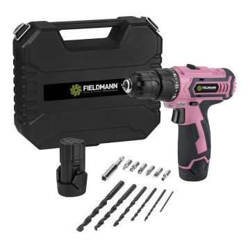 Fieldmann – Akkubohrer mit Zubehör 12V 1300 mAh pink/schwarz