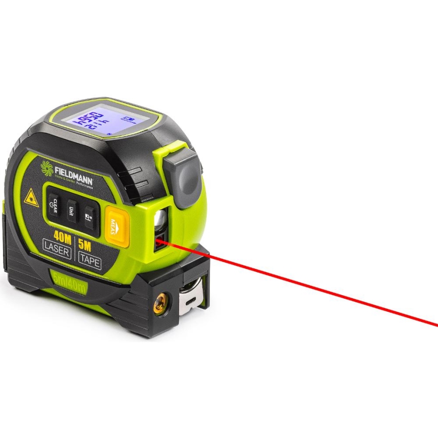 Fieldmann - Laser-Entfernungsmesser mit LED-Anzeige und Roulette-Messer 2xAA