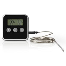 Fleischthermometer mit Digitalanzeige und Zeitschaltuhr 0-250 °C 1xAAA