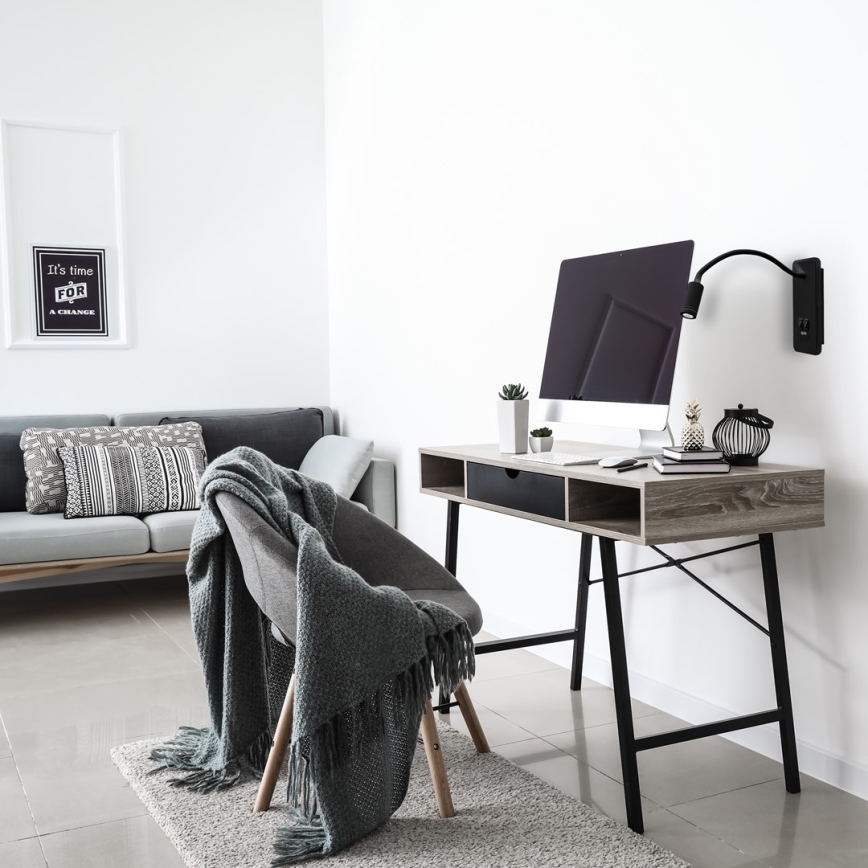 Flexible LED-Wandleuchte mit USB, Modell BASE, LED/8W+LED/2W, 230V, schwarz