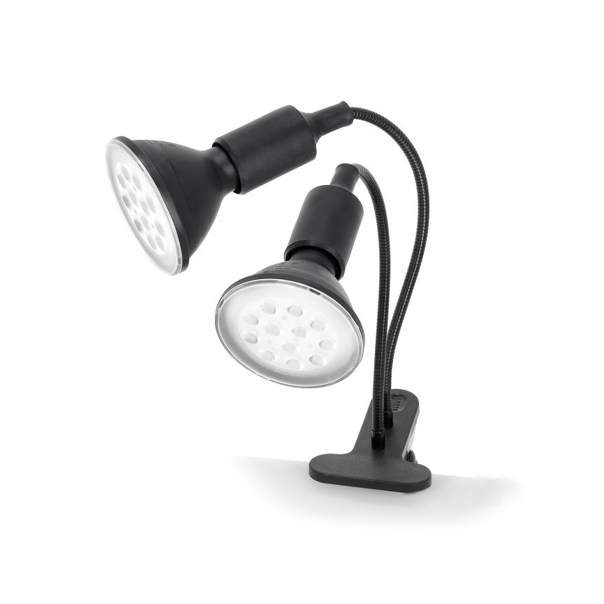 Flexibler Tischlampen-Klemmleuchte für Pflanzenzucht PLANTY 2xE27/30W/230V schwarz