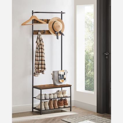 Freistehender Garderobenständer NAVOR, braun/schwarz