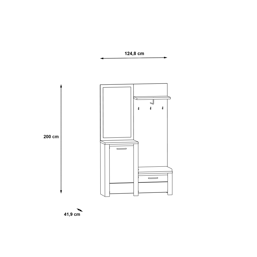 Garderobenwand mit Spiegel HIRO weiß/grau