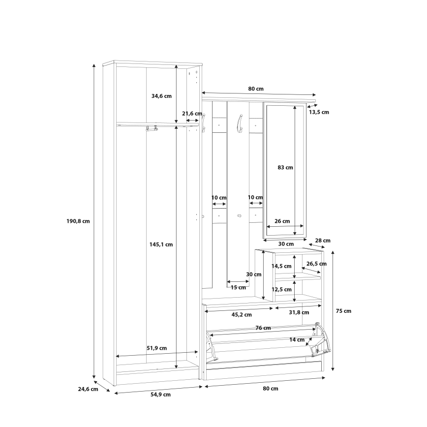 Garderobenwand mit Spiegel KAVI in Artisan-Eiche