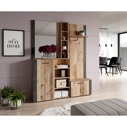 Garderobenwand mit Spiegel KEVIN, braun/schwarz