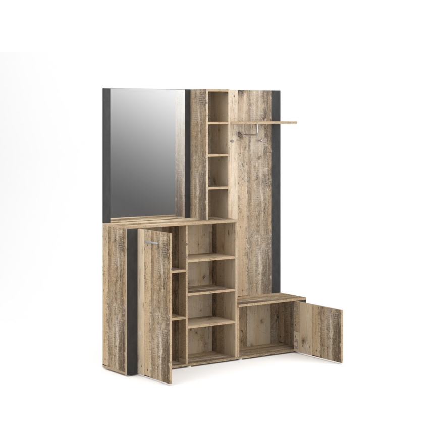 Garderobenwand mit Spiegel KEVIN, braun/schwarz