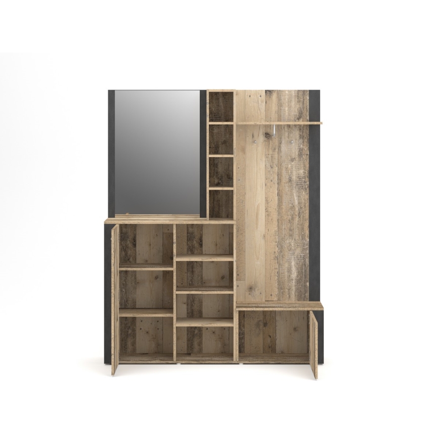 Garderobenwand mit Spiegel KEVIN, braun/schwarz