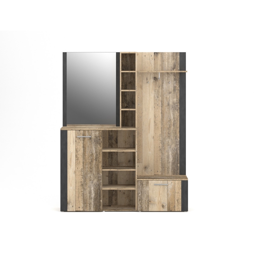 Garderobenwand mit Spiegel KEVIN, braun/schwarz