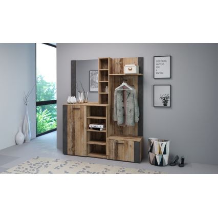 Garderobenwand mit Spiegel KEVIN, braun/schwarz