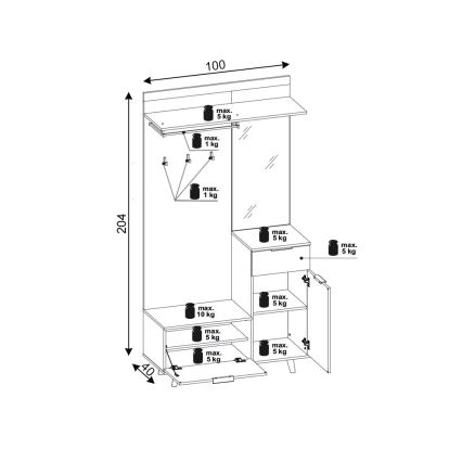 Garderobenwand mit Spiegel SVEN braun/weiß