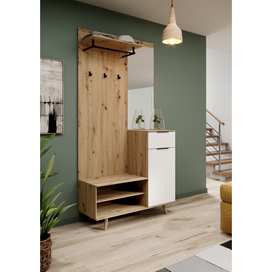 Garderobenwand mit Spiegel SVEN, braun/weiß