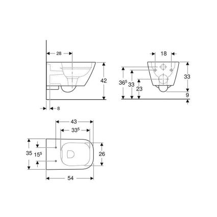 Geberit 500.208.01.1 - Wand-WC Rimfree Smyle Square Keramik/weiß