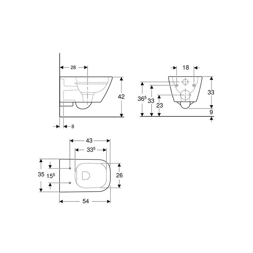 Geberit 500.208.01.1 - Wand-WC Rimfree Smyle Square Keramik/weiß