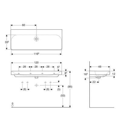 Geberit 500.225.01.1 - Wandhängendes Doppelwaschbecken Smyle Square 120x48 cm Keramik/weiß
