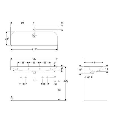 Geberit 500.226.01.1 - Wandhängendes Waschbecken Smyle Square 120x48 cm Keramik/weiß