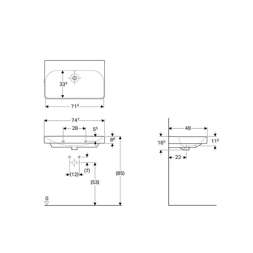 Geberit 500.249.00.2 - Wandhängendes Waschbecken Smyle Square 75 x 48 cm Keramik/weiß